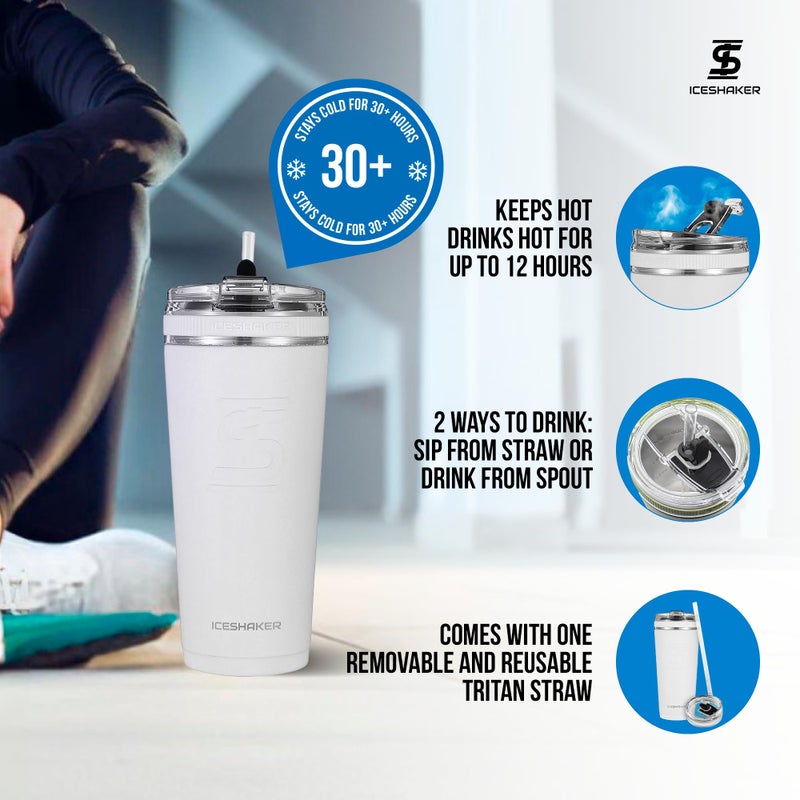 Ice Shaker Insulated Stainless Steel Tumbler | 20 oz, White | 30+ Hours Cold & 12+ Hours Hot | Removable Straw and Drink Spout | Odor-Free Tumbler Cup Water, Coffee, Tea, Smoothies, Cocktails - Image 3